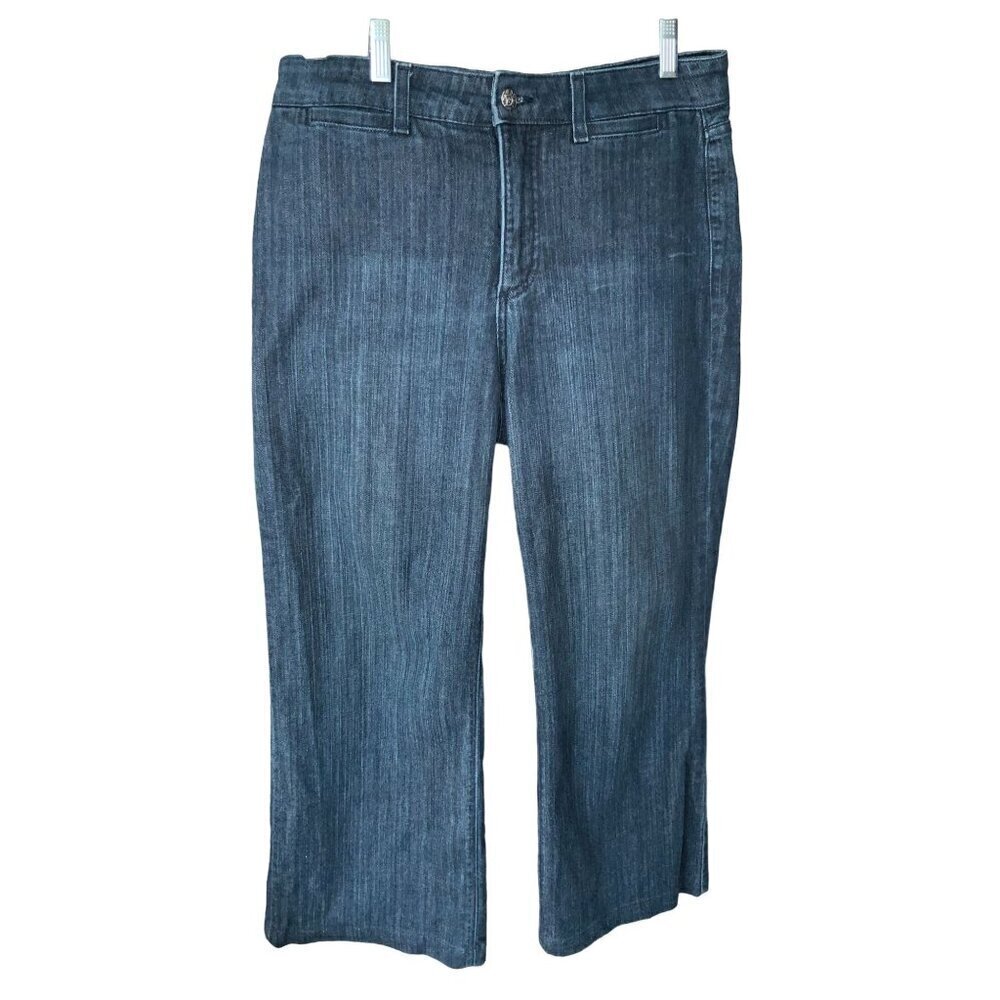 NYDJ LADIES POCKET BLUE DENIM CLASSIC STRAIGHT LEG FLAT FRONT JEANS EUC 10